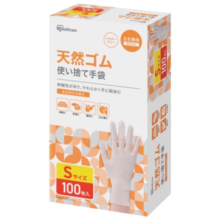 IRIS　106465　天然ゴム手袋　Sサイズ　100枚