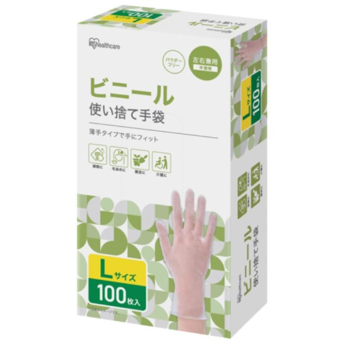 IRIS　106470　ビニール手袋　Lサイズ　100枚