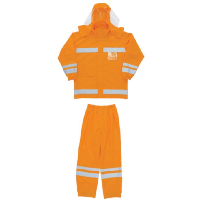 カジメイク　【売切廃番】視認性レディースレインスーツ　オレンジ　LL