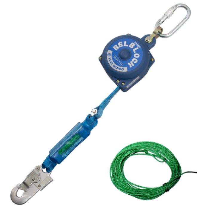 TSUYORON　ベルト巻取式墜落防止器具　ベルブロック　ショックアブソーバ付き　3.5m　引寄ロープ付