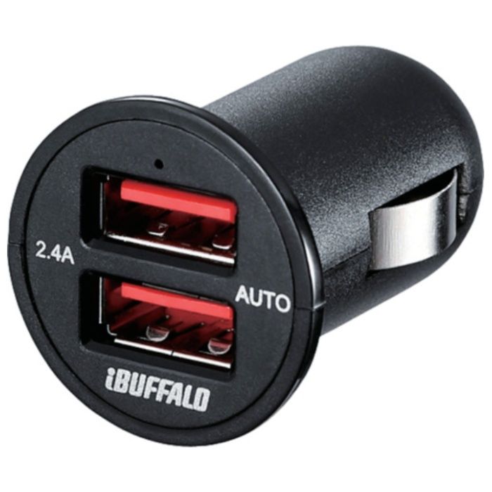 BUFFALO　2.4A　シガーソケット用USB急速充電器　AutoPowerSelect機能搭載　2ポートタイプ　ブラック
