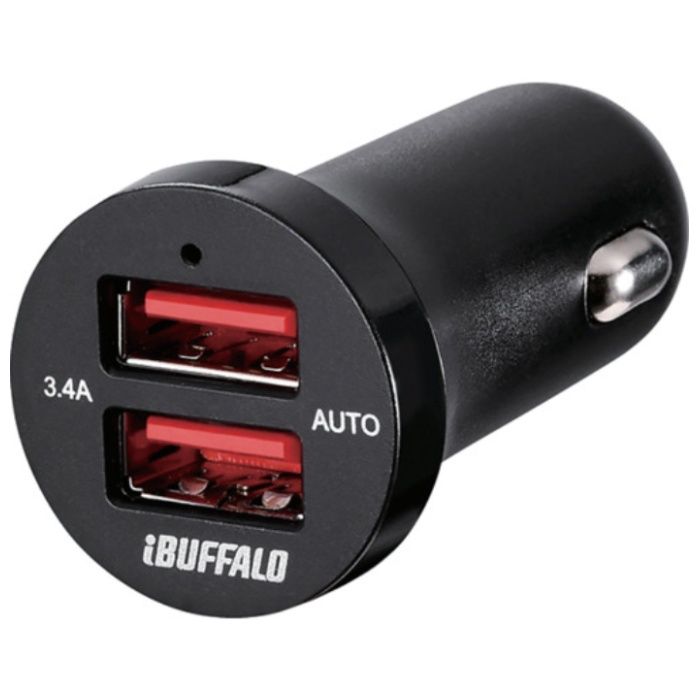 BUFFALO　3.4A　シガーソケット用USB急速充電器　AutoPowerSelect機能搭載　2ポートタイプ　ブラック