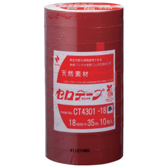 ニチバン　【一時受注停止】　着色セロテープ　NO.430　赤　18mmX35m　1本(10巻入り)