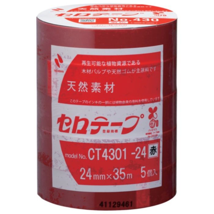 ニチバン　【一時受注停止】　着色セロテープ　NO.430　赤　24mmX35m　1本(5巻入り)