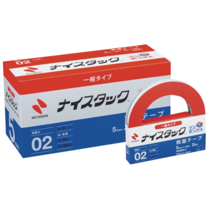 ニチバン　両面テープ　ナイスタック　NWBB-5　5mmX20m(大巻12セット入)1セット2巻入り