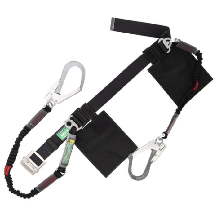 TSUYORON　胴ベルト型墜落制止用器具(伸縮タイプ)補助ロープ2丁掛け仕様　ノビロン+伸縮式補助ロープ(BK)　黒　Lサイズ　ベルト幅50MM×長さ1400MM