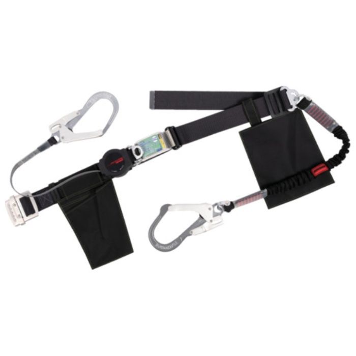 TSUYORON　胴ベルト型墜落制止用器具(巻取タイプ)補助ロープ2丁掛け仕様　ロック機構付きワン・ハンドリトラ+伸縮式補助ロープ　黒　Mサイズ　幅50MM×長さ1200MM