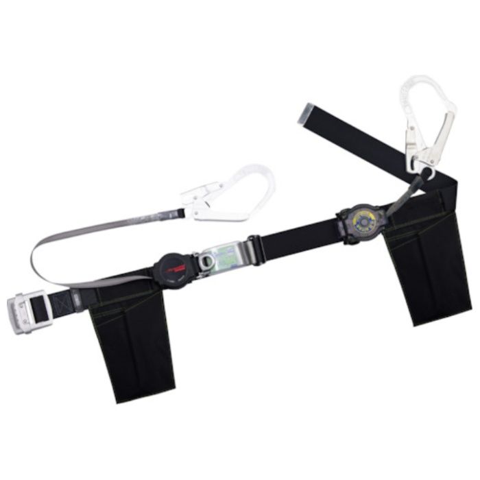 TSUYORON　胴ベルト型墜落制止用器具(巻取タイプ)補助ロープ2丁掛け仕様　ロック機構付きワン・ハンドリトラ+巻取式補助ロープ　黒　Mサイズ　幅50MM×長さ1200MM