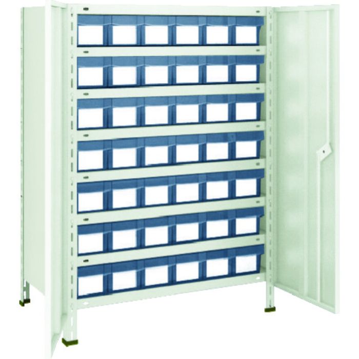 TRUSCO スチールラック 軽量棚扉付 875X300X1200樹脂引出透明小X42 ネオグレー(Tcode:5042712)