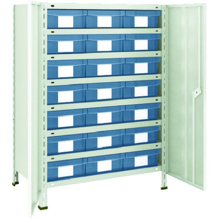 TRUSCO スチールラック 軽量棚扉付 875X300X1200樹脂引出透明大X21 ネオグレー(Tcode:5042721)