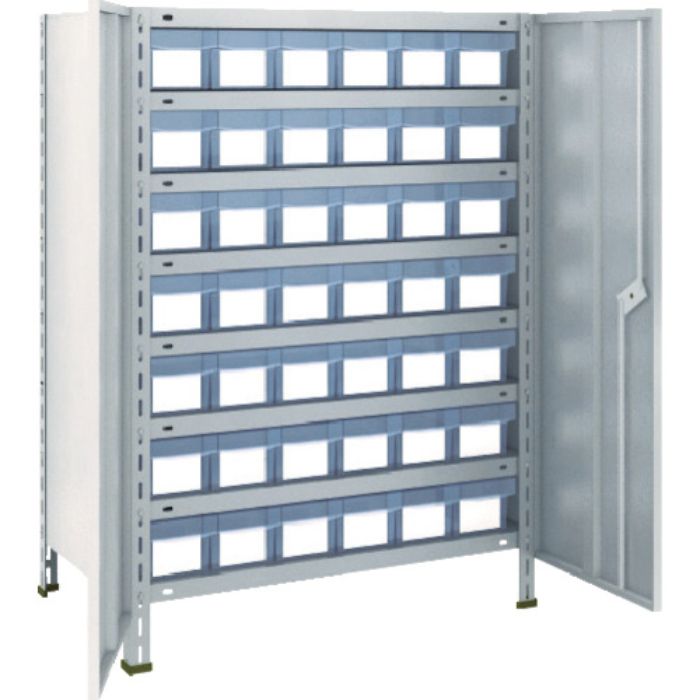 TRUSCO スチールラック 軽量棚扉付 875X450X1200樹脂引出透明小X42 ネオグレー(Tcode:5042755)