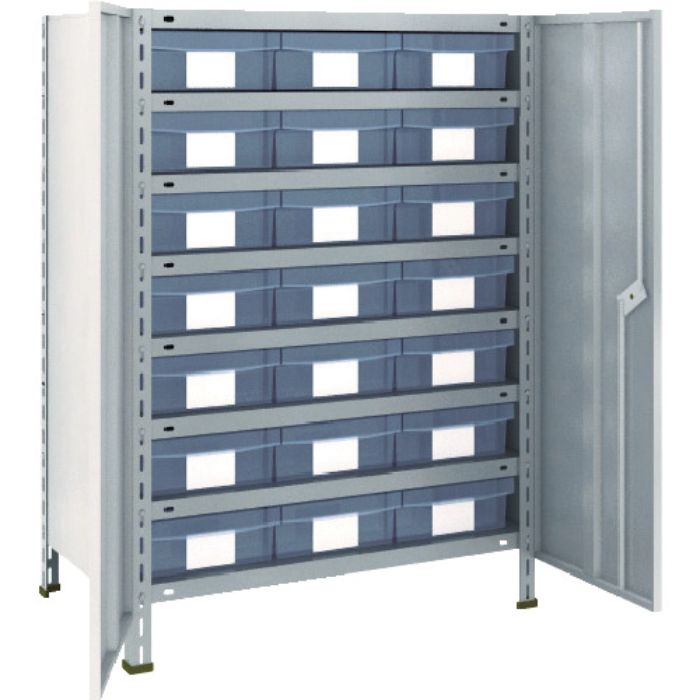 TRUSCO スチールラック 軽量棚扉付 875X450X1200樹脂引出透明大X21 ネオグレー(Tcode:5042763)