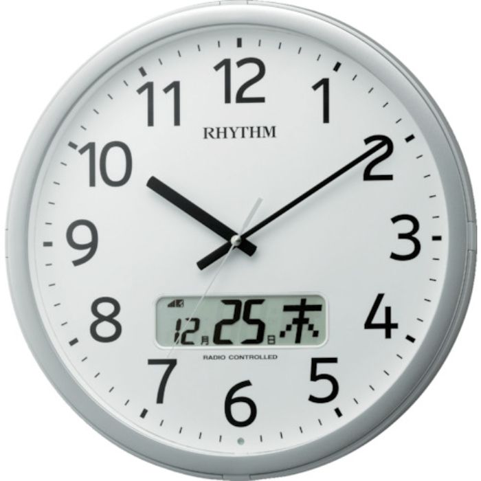 RHYTHM リズム 電波 壁掛け時計 最大24回/日 プログラムチャイム カレンダー付き シルバー φ350x55(Tcode:7879563)