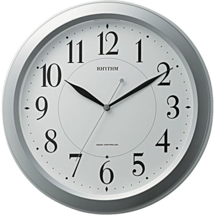 RHYTHM 電波 壁掛け時計(アナログ表示) 暗所自動点灯機能付き シルバー Φ337×51mm(Tcode:1145117)