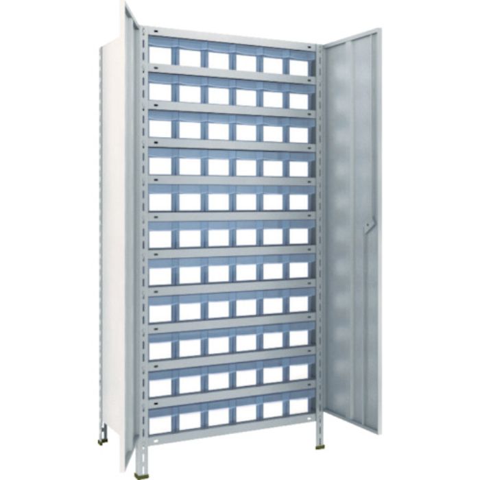 TRUSCO スチールラック 軽量棚扉付 875X450X1800樹脂引出透明小X66 ネオグレー(Tcode:5043654)