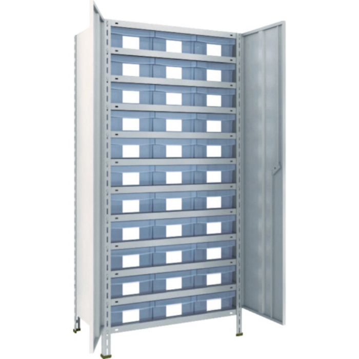 TRUSCO スチールラック 軽量棚扉付 875X450X1800樹脂引出透明大X33 ネオグレー(Tcode:5043085)