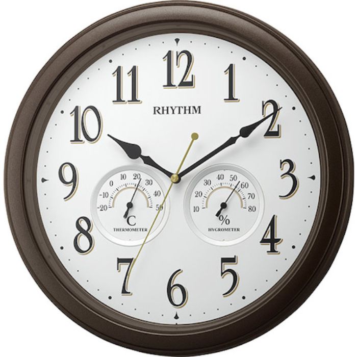 RHYTHM 壁掛け時計(アナログ表示) 温湿度計付き 連続秒針 ブラウン Φ330×47mm(Tcode:8356083)
