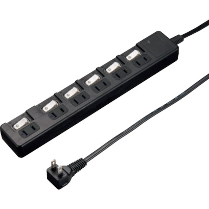 YAZAWA 雷ガード付6個口節電タップ1mブラック(Tcode:3696632)