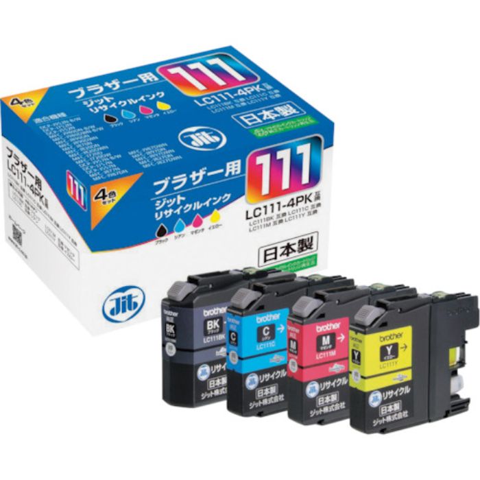 ジット ブラザー LC111-4PK対応 ジットリサイクルインク JIT-B1114P 4色入り(Tcode:3235466)