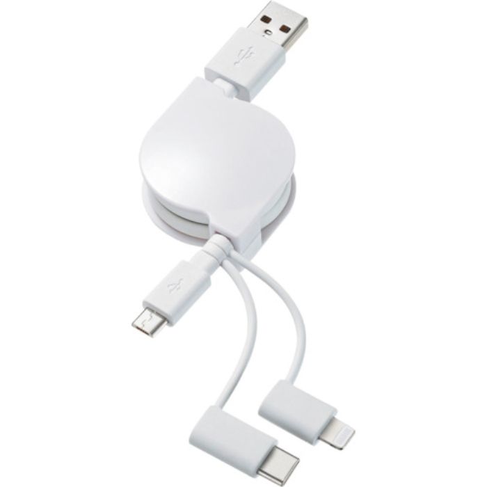 SANWA ライトニング・Type-C・microB巻取りUSB3in1ケーブル0.8m(Tcode:2511116)