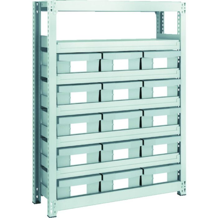 TRUSCO スチール製軽中量ボルトレス棚 M2型 樹脂ネオグレー引出付 W860×D300×H1200 大×15(Tcode:8563242)