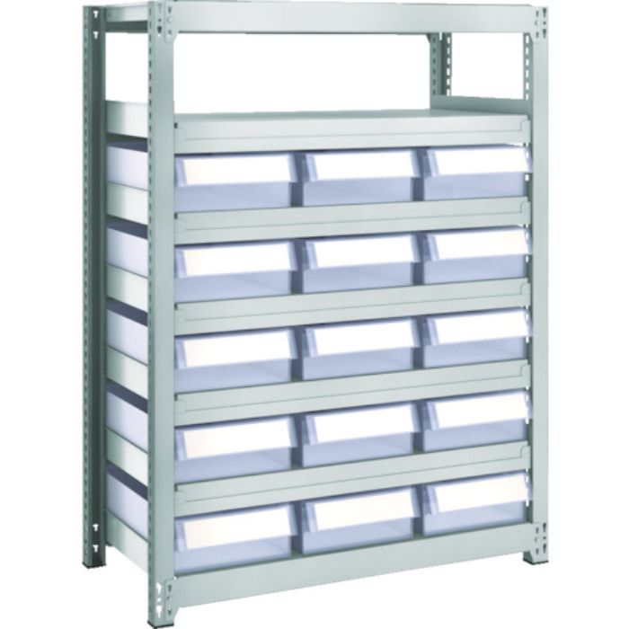 TRUSCO スチール製軽中量ボルトレス棚 M2型 樹脂透明引出付 W860×D450×H1200 大×15(Tcode:8563234)