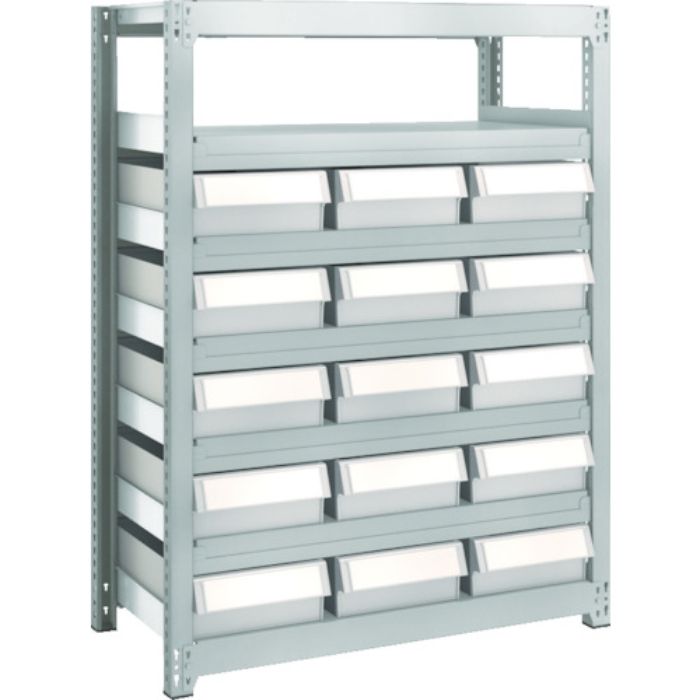 TRUSCO スチール製軽中量ボルトレス棚 M2型 樹脂ネオグレー引出付 W860×D450×H1200 大×15(Tcode:8563250)