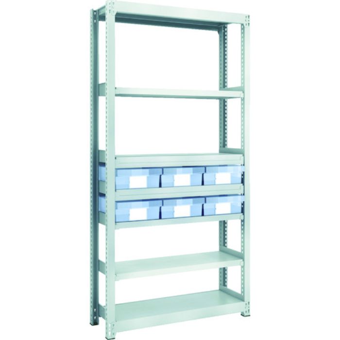 TRUSCO スチール製軽中量ボルトレス棚 M2型 樹脂透明引出付 W860×D300×H1800 大×6(Tcode:8563229)