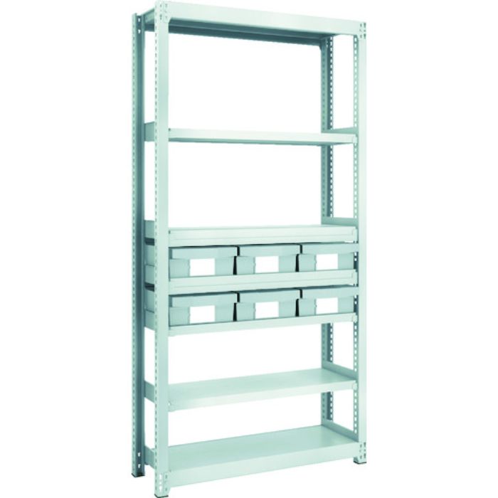 TRUSCO スチール製軽中量ボルトレス棚 M2型 樹脂ネオグレー引出付 W860×D300×H1800 大×6(Tcode:8563245)