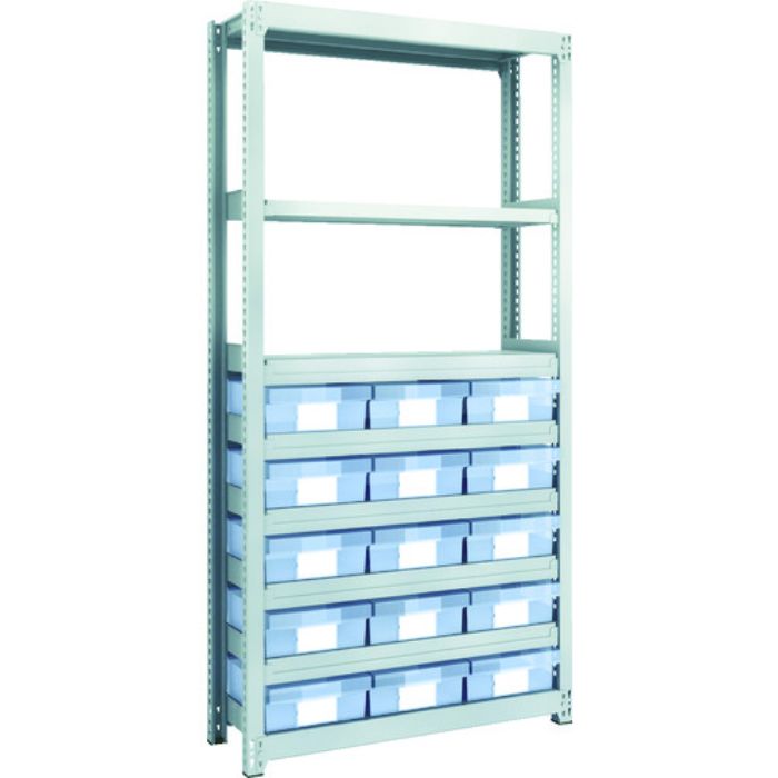 TRUSCO スチール製軽中量ボルトレス棚 M2型 樹脂透明引出付 W860×D300×H1800 大×15(Tcode:8563230)