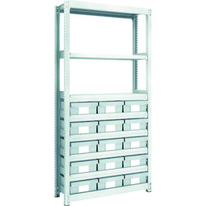 TRUSCO スチール製軽中量ボルトレス棚 M2型 樹脂ネオグレー引出付 W860×D300×H1800 大×15(Tcode:8563246)