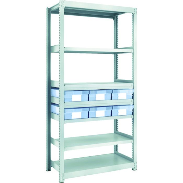 TRUSCO スチール製軽中量ボルトレス棚 M2型 樹脂透明引出付 W860×D450×H1800 大×6(Tcode:8563237)