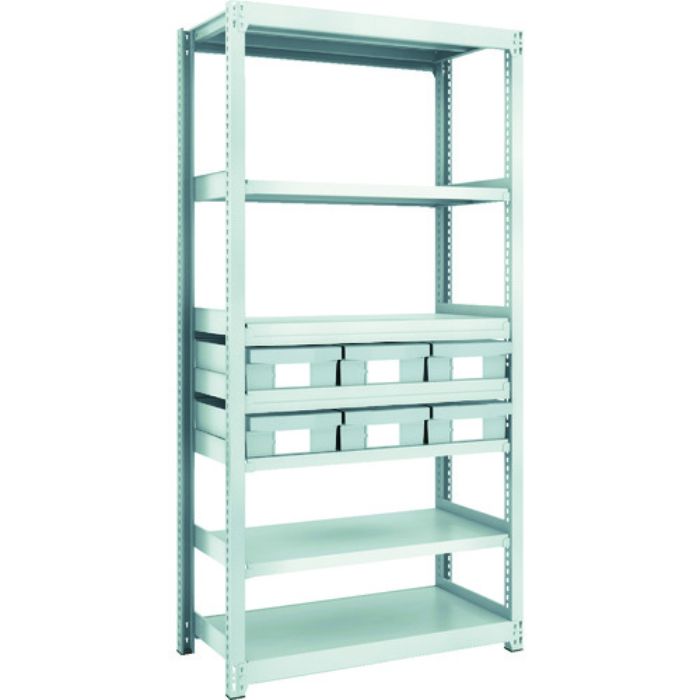 TRUSCO スチール製軽中量ボルトレス棚 M2型 樹脂ネオグレー引出付 W860×D450×H1800 大×6(Tcode:8563253)