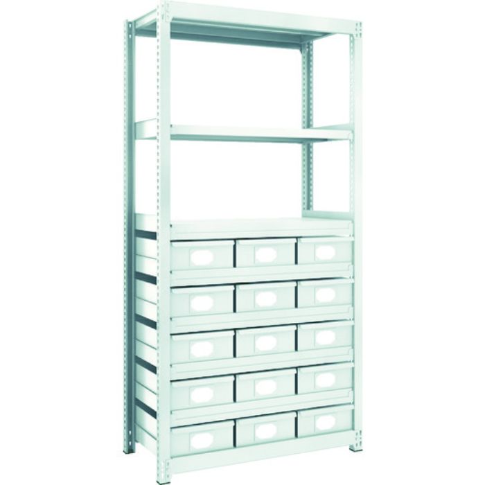 TRUSCO スチール製軽中量ボルトレス棚 M2型 スチール引出付 W860×D450×H1800 大×15(Tcode:8563270)