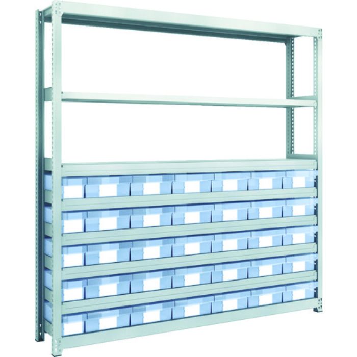 TRUSCO スチール製軽中量ボルトレス棚 M2型 樹脂透明引出付 W1760×D300×H1800 小×5・大×30(Tcode:8563232)