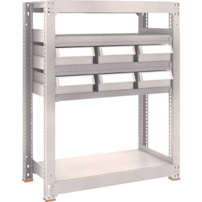 TRUSCO スチール製中量ボルトレス棚 M3型 樹脂ネオグレー引出付 W900×D471×H1200 大×6(Tcode:8563307)