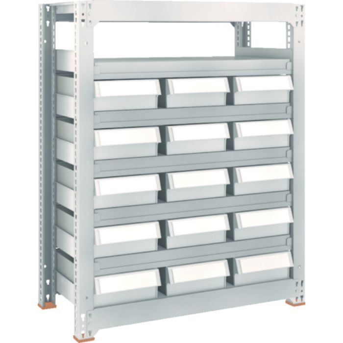 TRUSCO スチール製中量ボルトレス棚 M3型 樹脂ネオグレー引出付 W900×D471×H1200 大×15(Tcode:8563308)