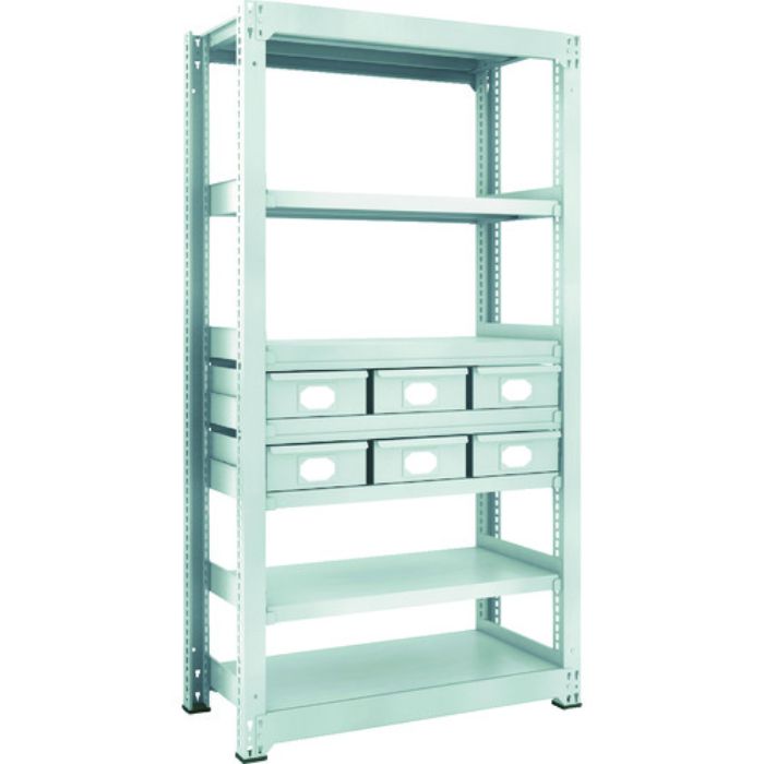 TRUSCO スチール製中量ボルトレス棚 M3型 スチール引出付 W900×D471×H1800 大×6(Tcode:8563319)