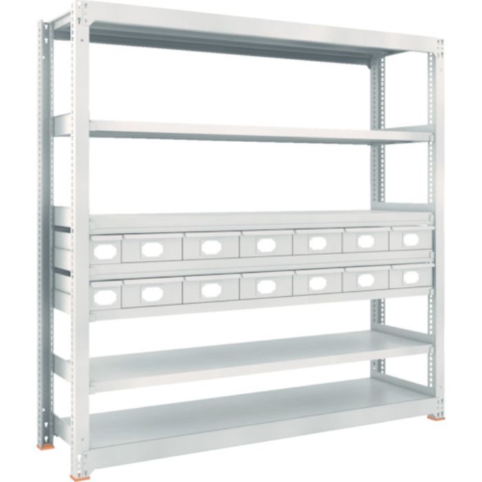 TRUSCO スチール製中量ボルトレス棚 M3型 スチール引出付 W1800×D471×H1800 小×2・大×12(Tcode:8596097)