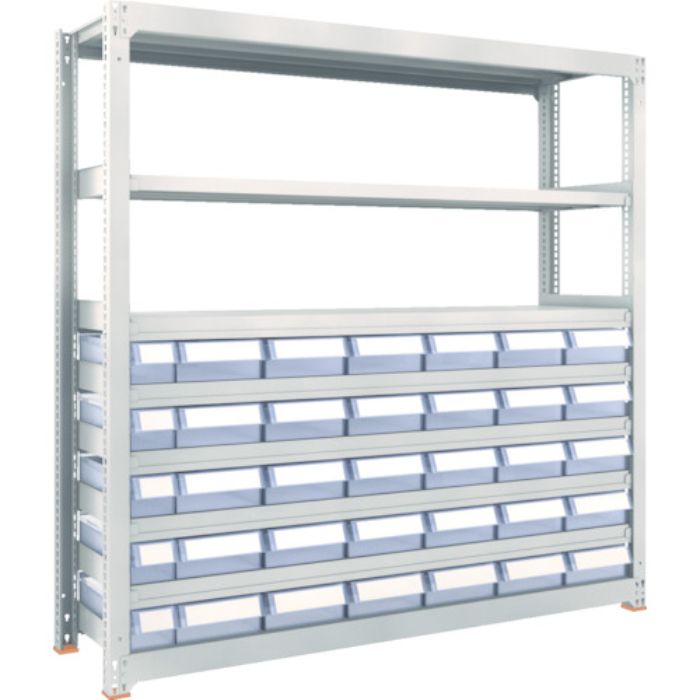 TRUSCO スチール製中量ボルトレス棚 M3型 樹脂透明引出付 W1800×D471×H1800 小×5・大×30(Tcode:8563306)