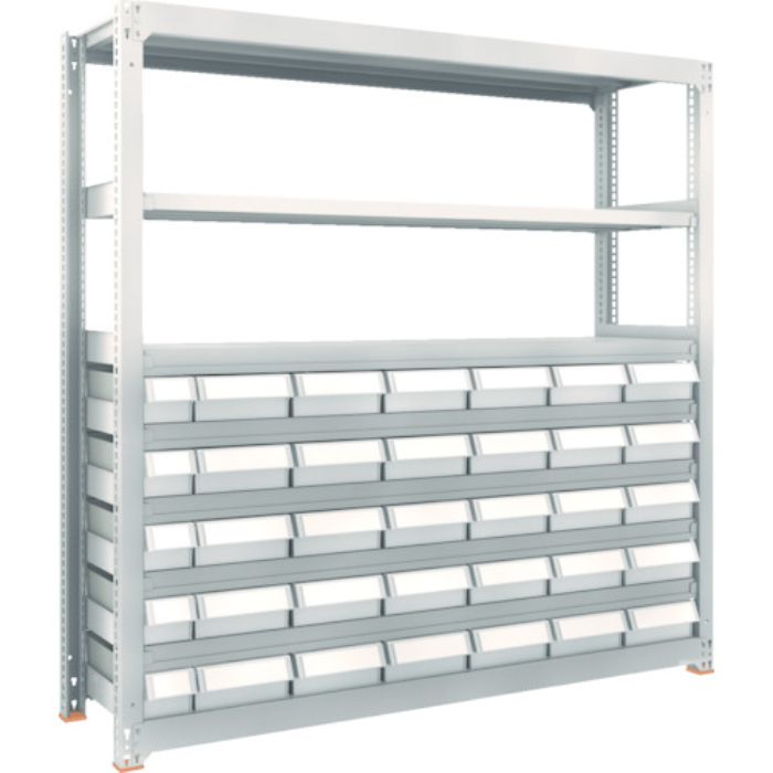 TRUSCO スチール製中量ボルトレス棚 M3型 樹脂ネオグレー引出付 W1800×D471×H1800 小×5・大×30(Tcode:8563314)