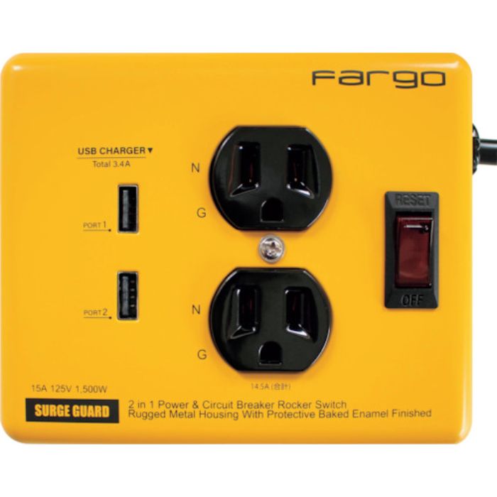 Fargo スチールタップ AC2個口 3.4A USB 2ポート イエロー(Tcode:3463021)