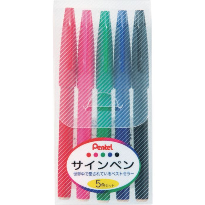 ペンテル 水性ペン ぺんてるサインペン 5色セット(Tcode:2415707)