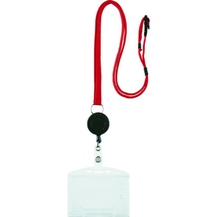 TRUSCO ストラップ付リールクリップ名札 ハード 2枚収納 赤(Tcode:7813392)