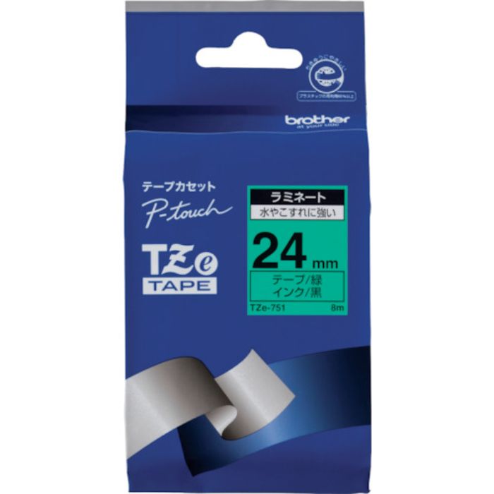 ブラザー Tzeテープ 黒文字/緑地/24mm(Tcode:3846774)