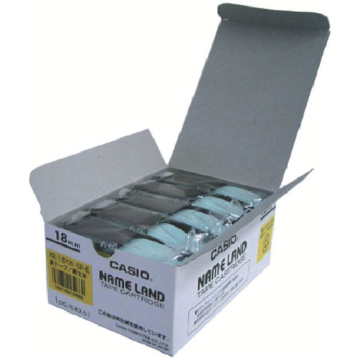 カシオ ネームランド用スタンダードテープ5本入り18mm 黄に黒字(Tcode:8036768)
