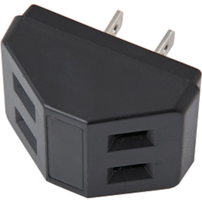 YAZAWA 耐トラ付三角タップ2個口黒(Tcode:3696665)