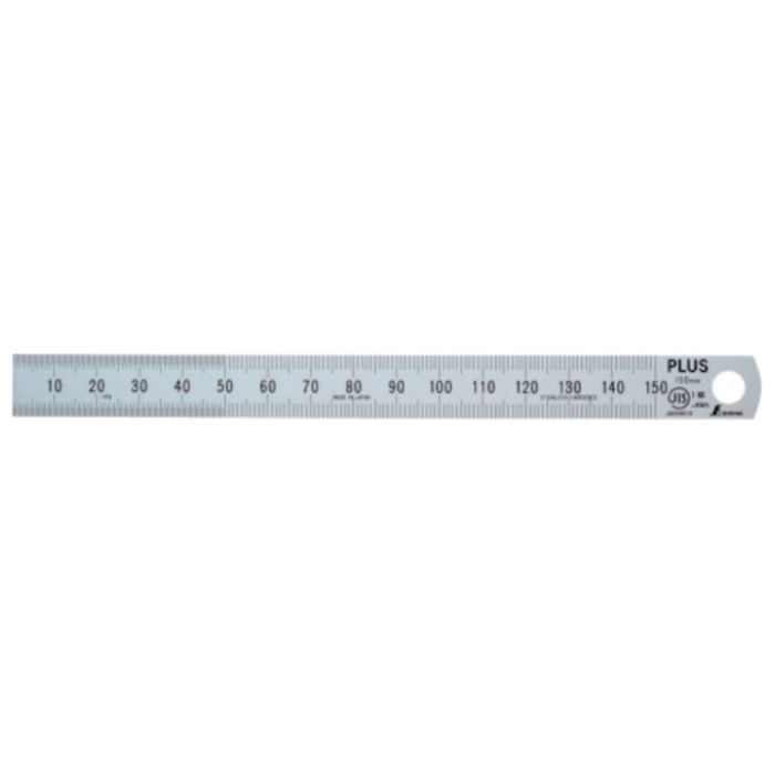 PLUS　47741)ステンレス直尺　15cm×0.5mm厚　シルバー
