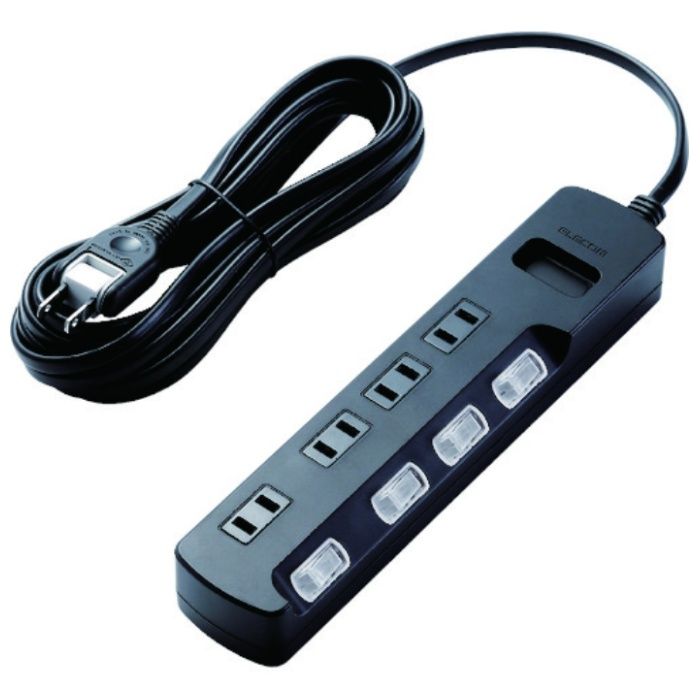 ELECOM　TV用ほこり防止シャッター付雷ガードタップ　4個口　5m　ブラック