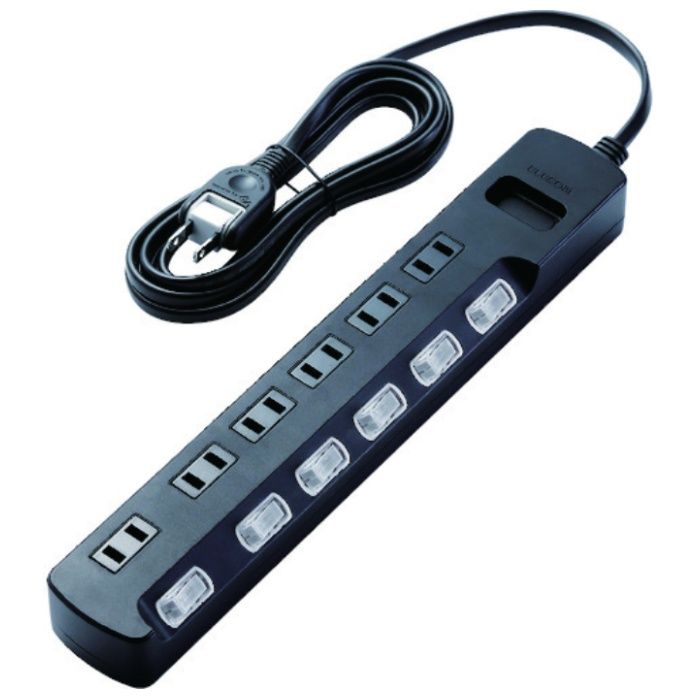 ELECOM　TV用ほこり防止シャッター付雷ガードタップ　6個口　2.5m　ブラック